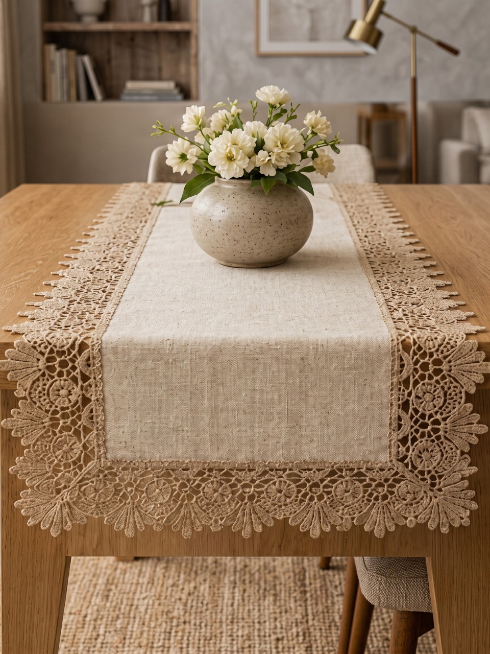trilho-de-mesa-em-polibambu-com-renda-guipir-bege-40-x-75-cm_2 Trilho de Mesa em Polibambu com Renda Guipir – Bege - Imagem 1